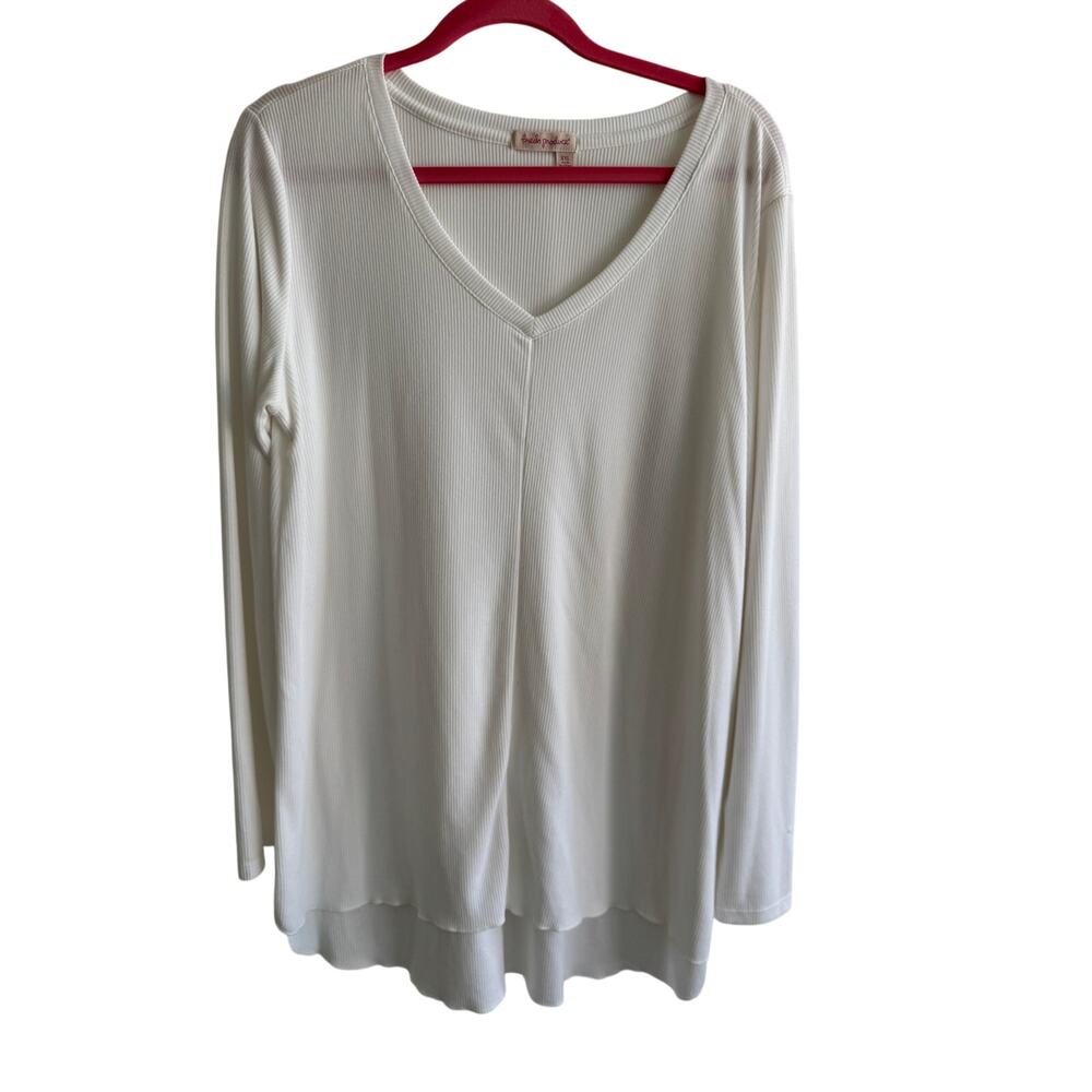 Fresh Produce Portland Waffle Long Sleeve V Neck Top Women XXL White